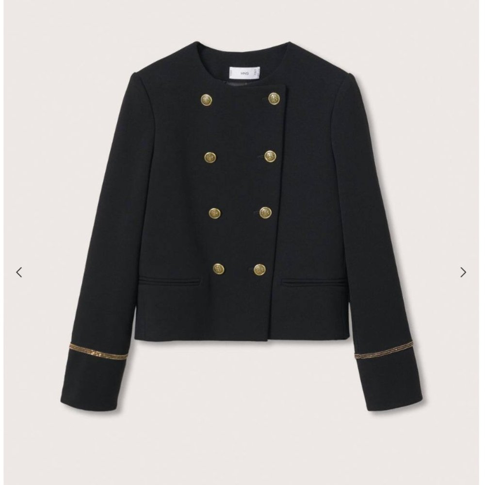 NWT NEW Black Blazer Double Breasted Jacket Gold Buttons SMALL Mango